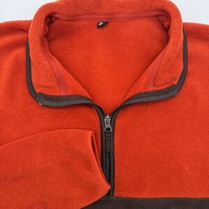 Uniqlo Fleece Pullover Men XL Orange Brown Colorblock Quarter Zip 341-443466